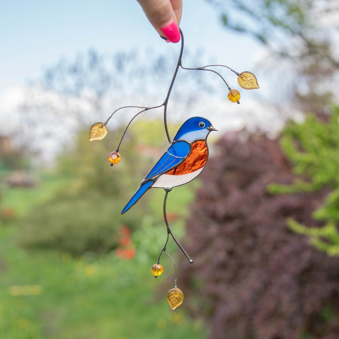 Bluebird stained glass bird suncatcher Daughter in law gift Bird love gifts stained glass window hangings Patio decor - Image 17