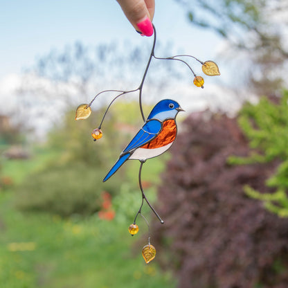 Bluebird stained glass bird suncatcher Daughter in law gift Bird love gifts stained glass window hangings Patio decor - Image 17