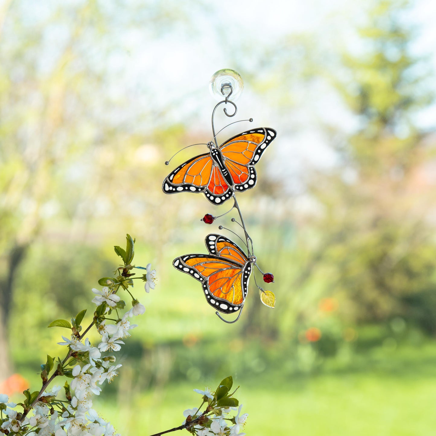 Monarch butterfly stained glass window hangings Gift for grandma Stained glass butterfly wall art Garden decoration - Image 1