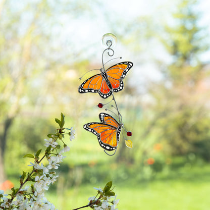 Monarch butterfly stained glass window hangings Gift for grandma Stained glass butterfly wall art Garden decoration - Image 1