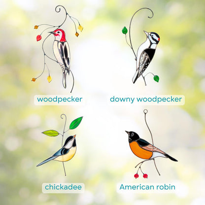 Woodpecker stained glass window hangings Godfather gift Stained glass fairy garden decoration Bird lover gifts - Image 4