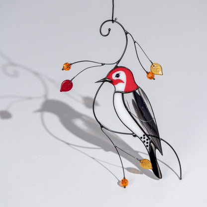 Woodpecker stained glass window hangings Godfather gift Stained glass fairy garden decoration Bird lover gifts - Image 12