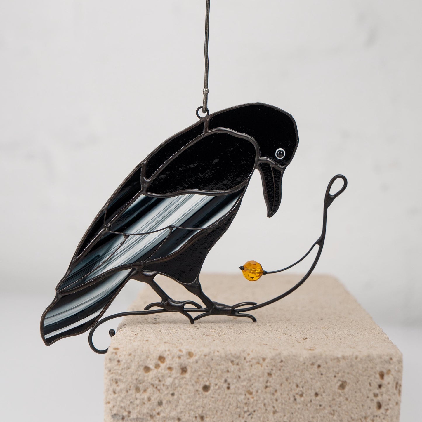 Raven stained glass bird suncatcher Patio decor Custom stained glass window hangings - Image 3