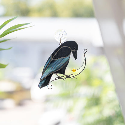 Crow art stained glass bird suncatcher Front porch decor Raven stained glass window hangings - Image 7