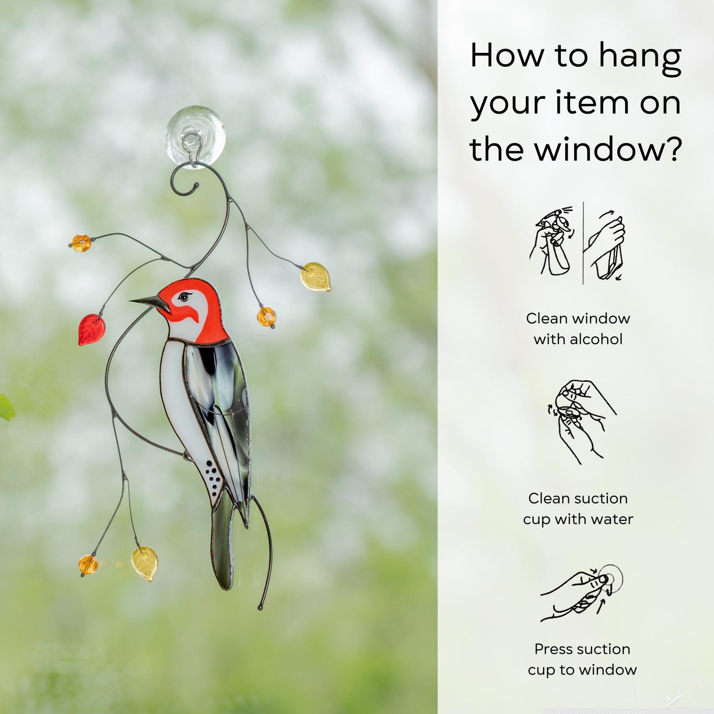 Woodpecker stained glass suncatcher New homeowner gift backyard decor - Image 17