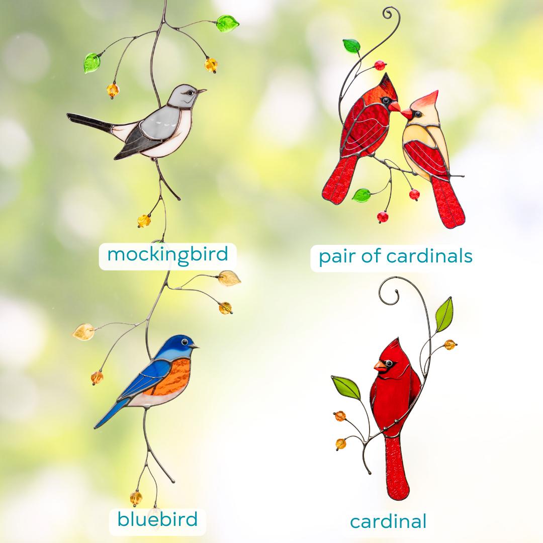 Painted bunting bird Stained glass suncatcher Porch decor Modern stained glass window hangings - Image 4