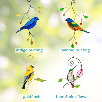 Painted bunting bird Stained glass suncatcher Porch decor Modern stained glass window hangings - Image 3