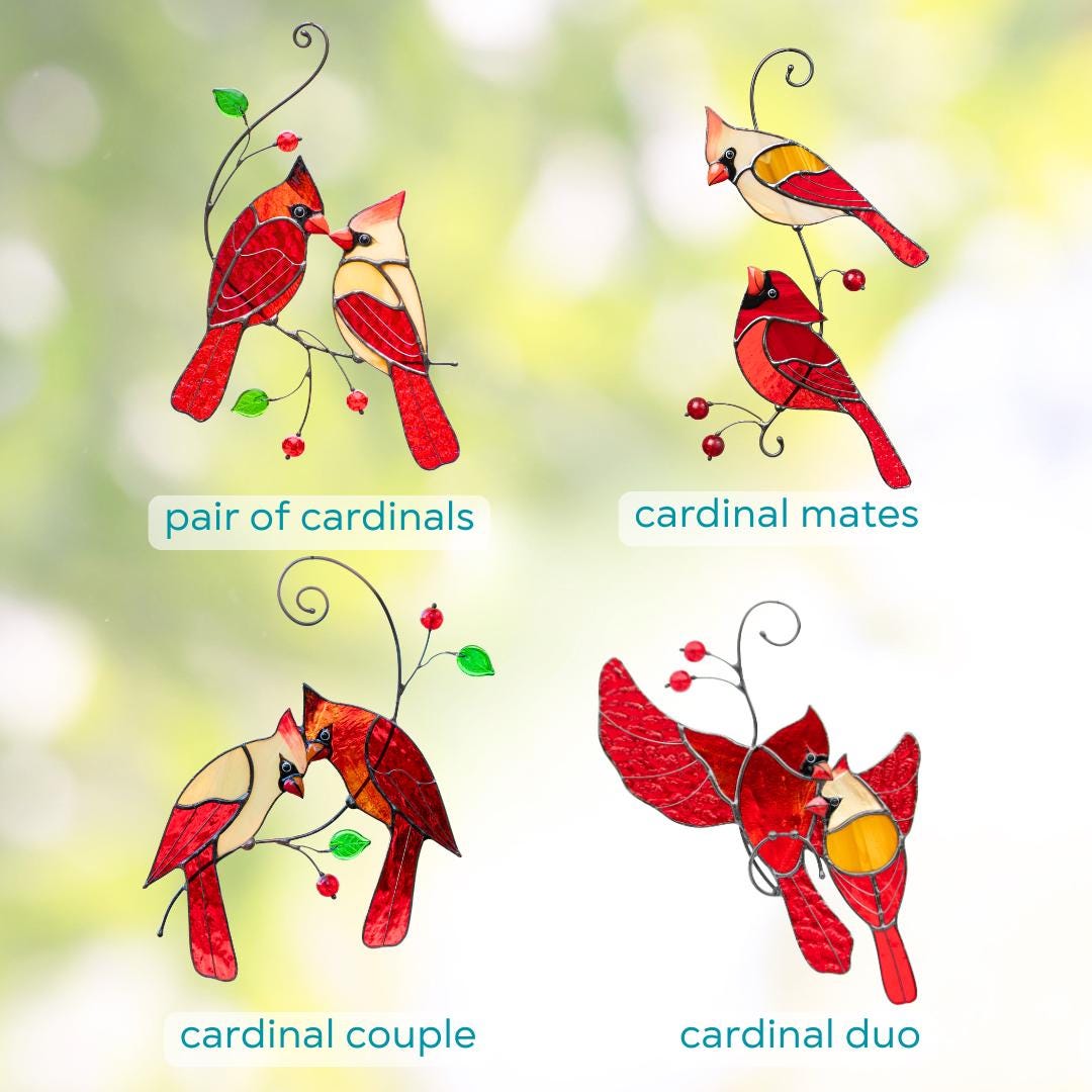 Stained glass cardinal suncatcher Grandparent gifts Custom stained glass window hangings - Image 4