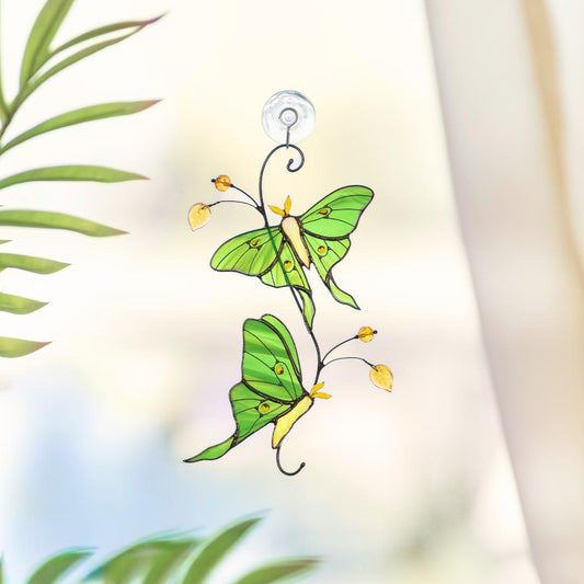 Lunar moth art Stained glass window hangings Luna moth suncatcher Cottagecore decor Moth wings Garden stakes - Image 1