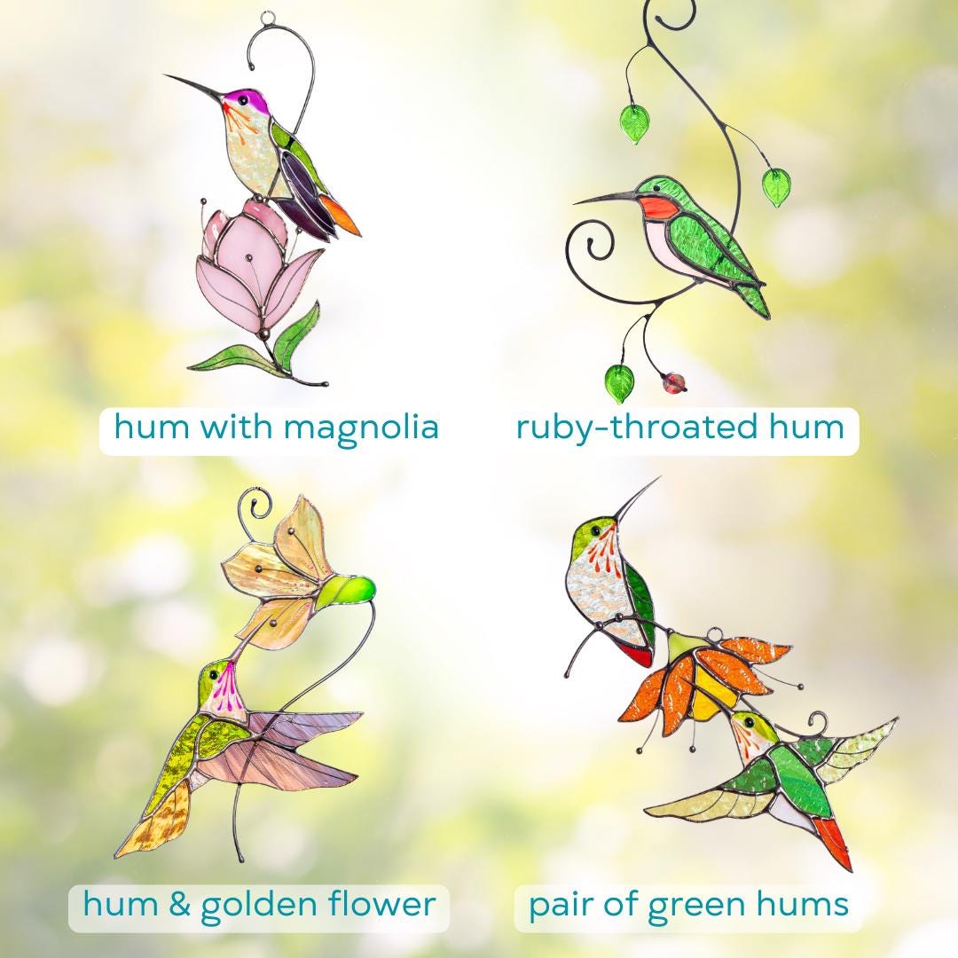 Hummingbird stained glass birds Best gift for mom Custom stained glass window hangings Fairy garden accessories - Image 3