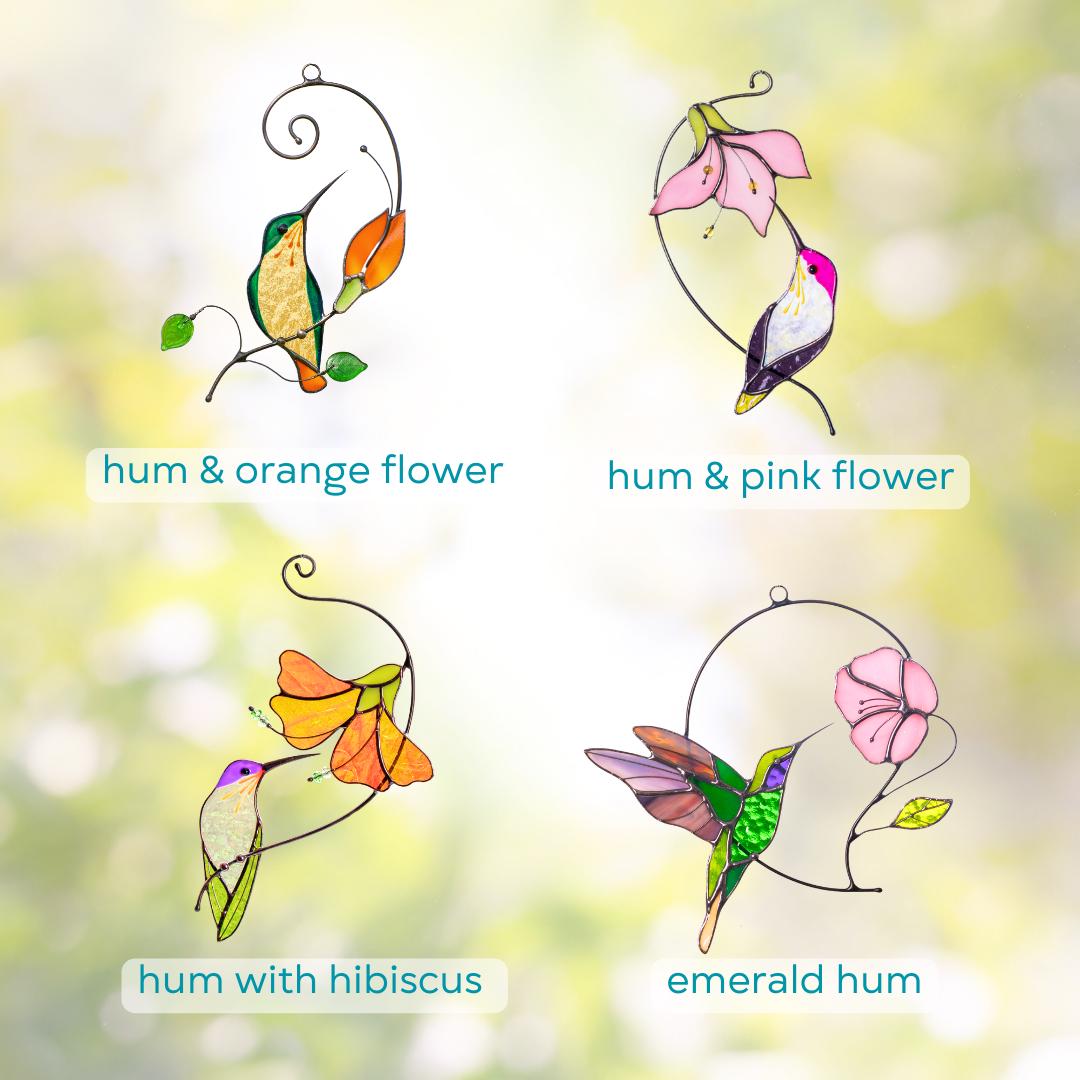 Stained glass hummingbird suncatcher Gifts for grandma Custom stained glass window hangings Hummingbird gifts Hibiscus plant - Image 4