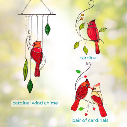 Stained glass cardinal sympathy gift wind chime Mother in law gifts Custom stained glass cardinal ornament Stained glass bird suncatcher - Image 3