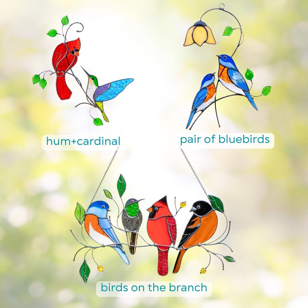 Stained glass birds glass suncatcher Unique gift for mom Spring decor window hangings - Image 3