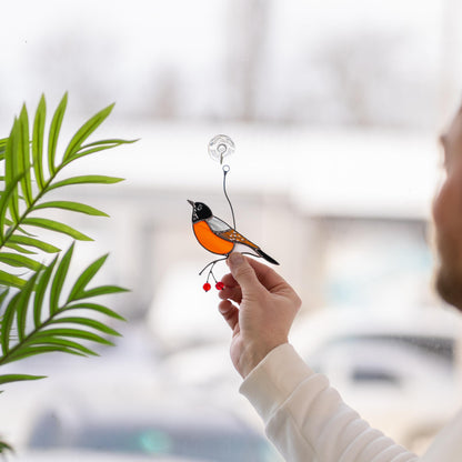 Stained glass American robin bird suncatcher Сottage core decor Glass bird window hangings - Image 12