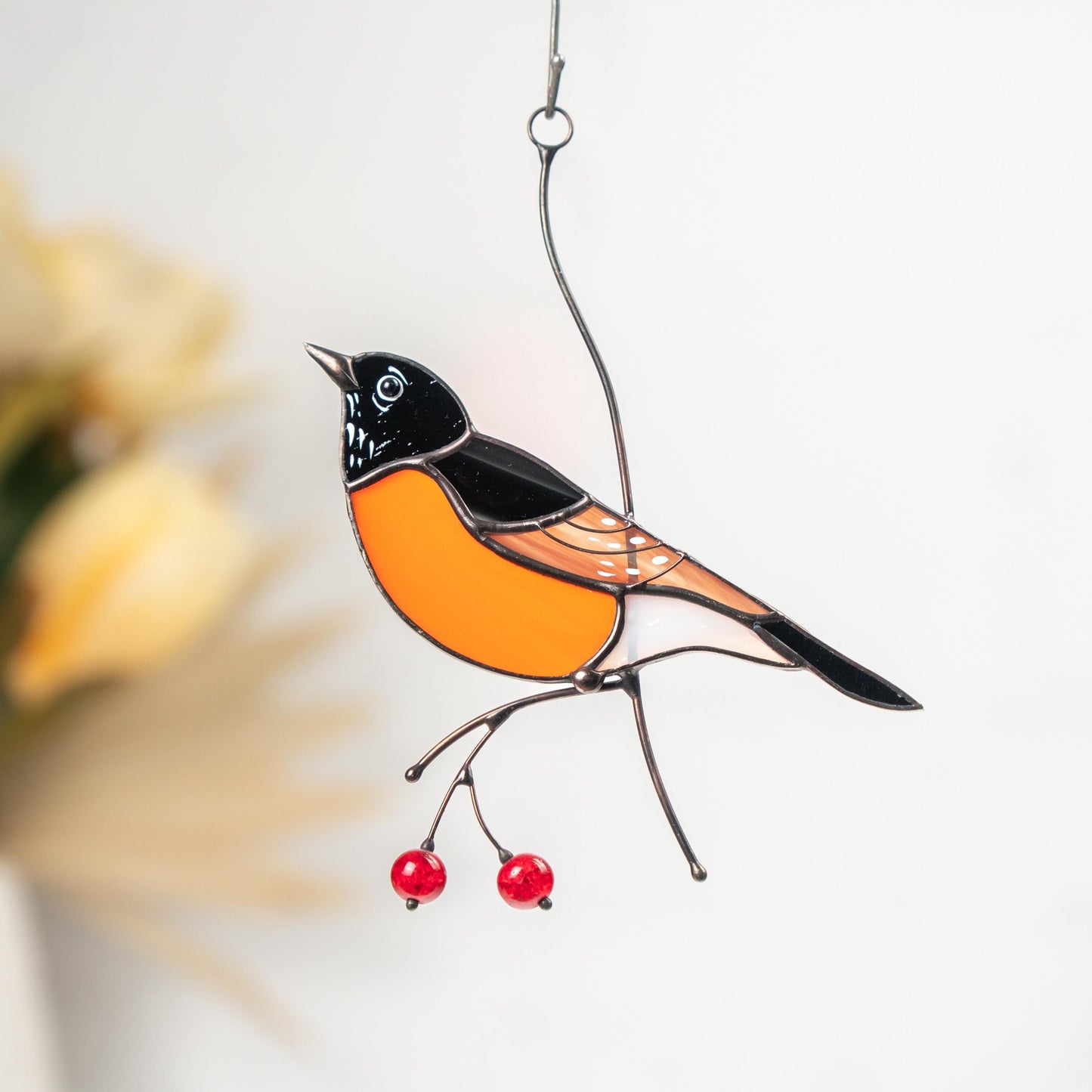 Stained glass American robin bird suncatcher Сottage core decor Glass bird window hangings - Image 13