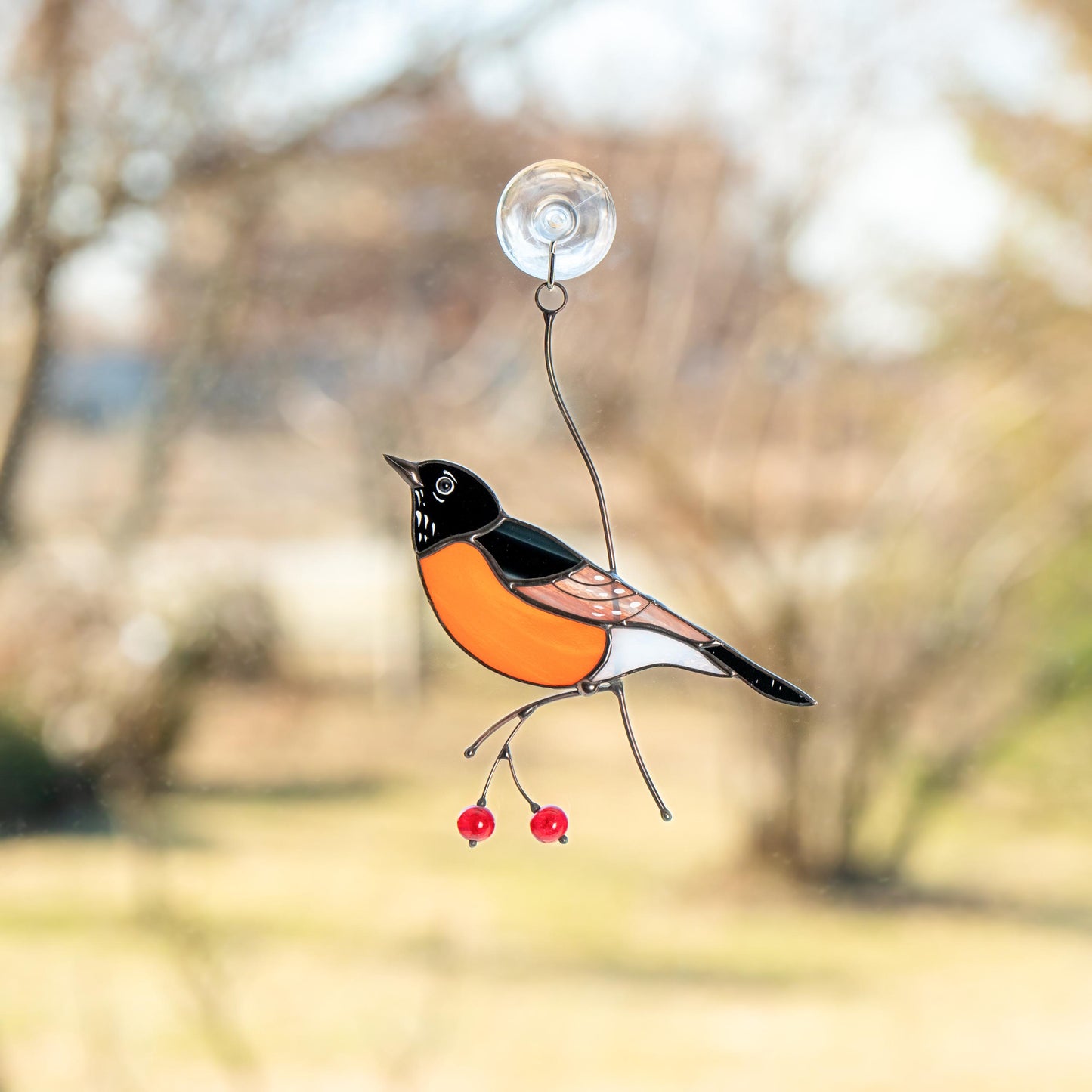 Stained glass American robin bird suncatcher Сottage core decor Glass bird window hangings - Image 14
