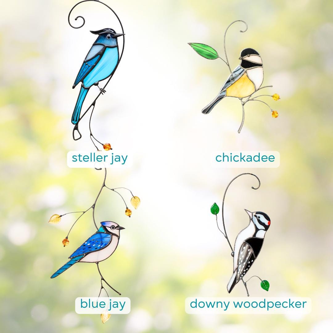 Steller jay stained glass bird suncatcher Grandma gifts Custom stained glass window hangings Handmade product Fairy garden accessories - Image 3