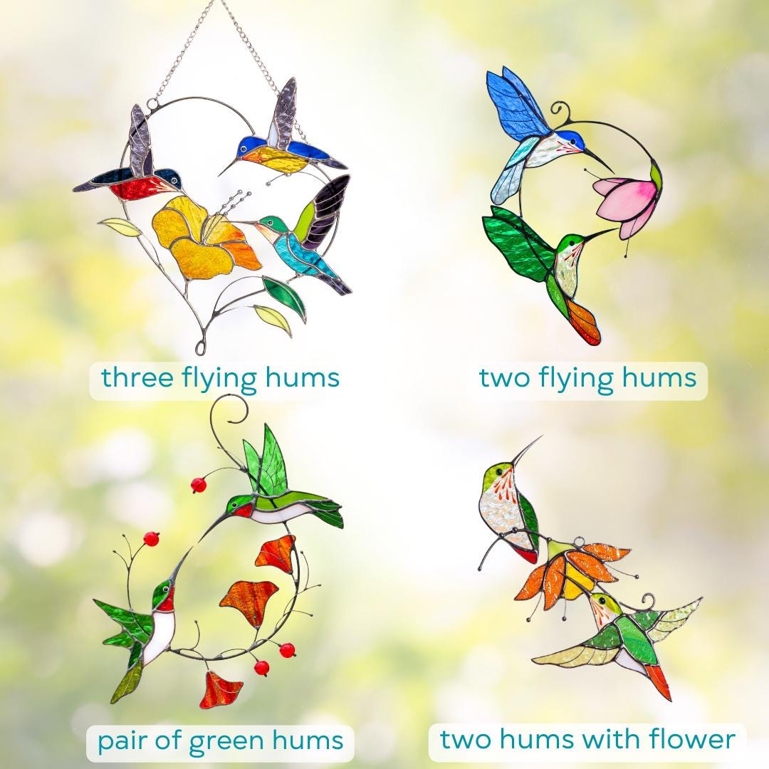Stained glass hummingbird suncatcher Gifts for grandma Custom stained glass window hangings Hummingbird gifts Hibiscus plant - Image 3