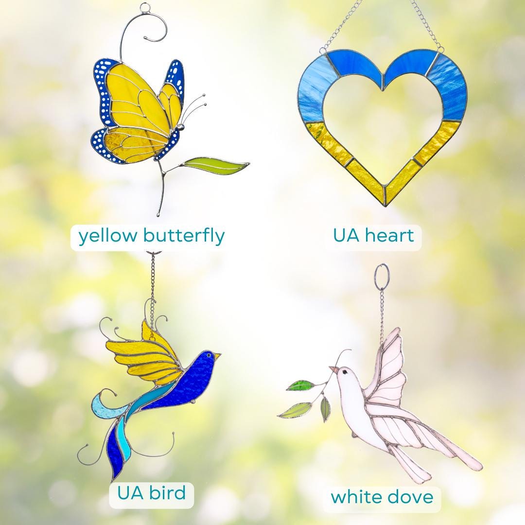 Ukraine stained glass bird suncatcher Ukrainian gifts Bird stained glass window hangings Glass bird ornaments Ukrainian flag - Image 3