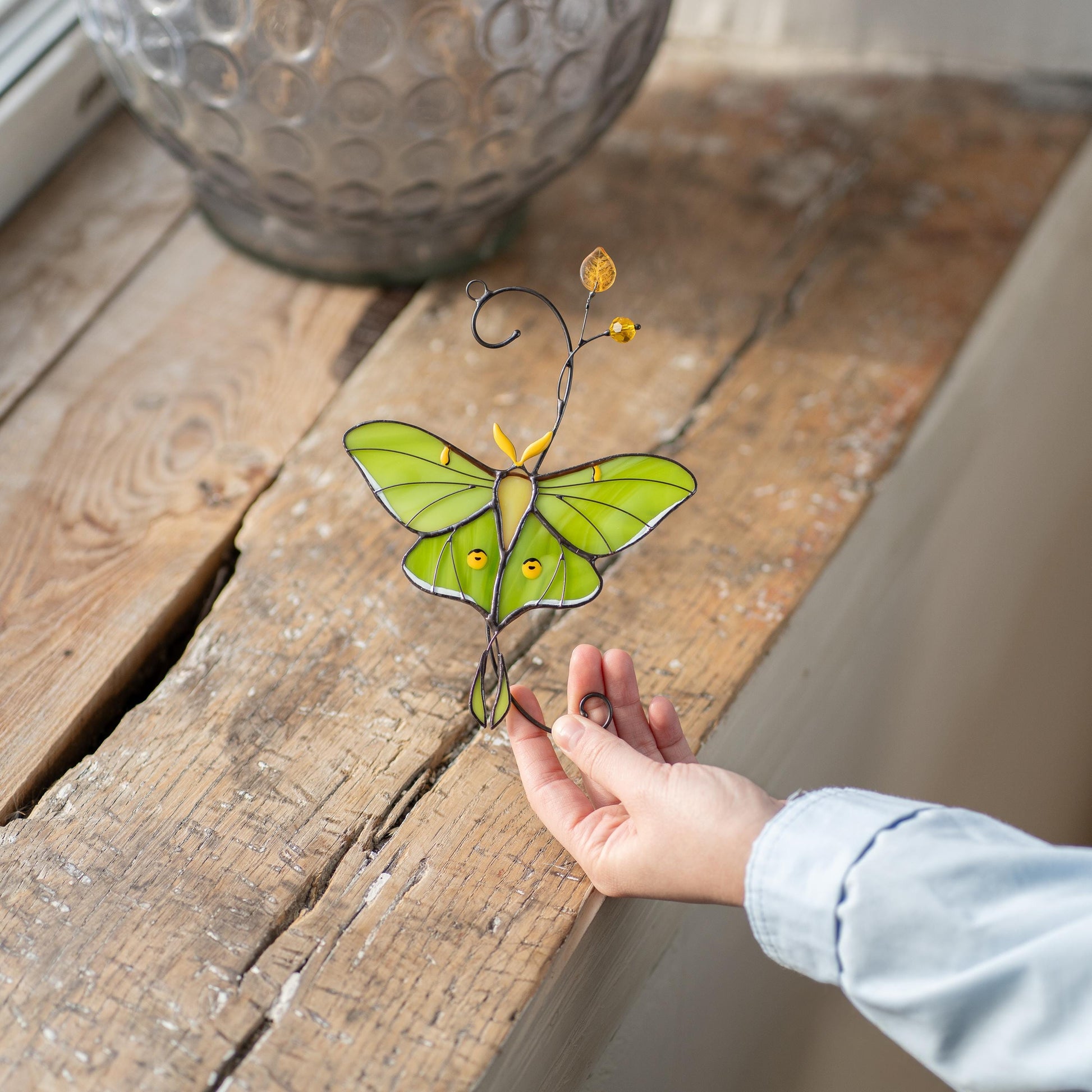 Luna moth stained glass butterfly suncatcher Unique gift for mom Balcony decor - Image 19
