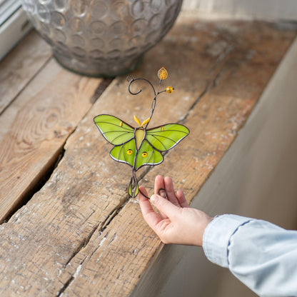 Luna moth stained glass butterfly suncatcher Unique gift for mom Balcony decor - Image 19