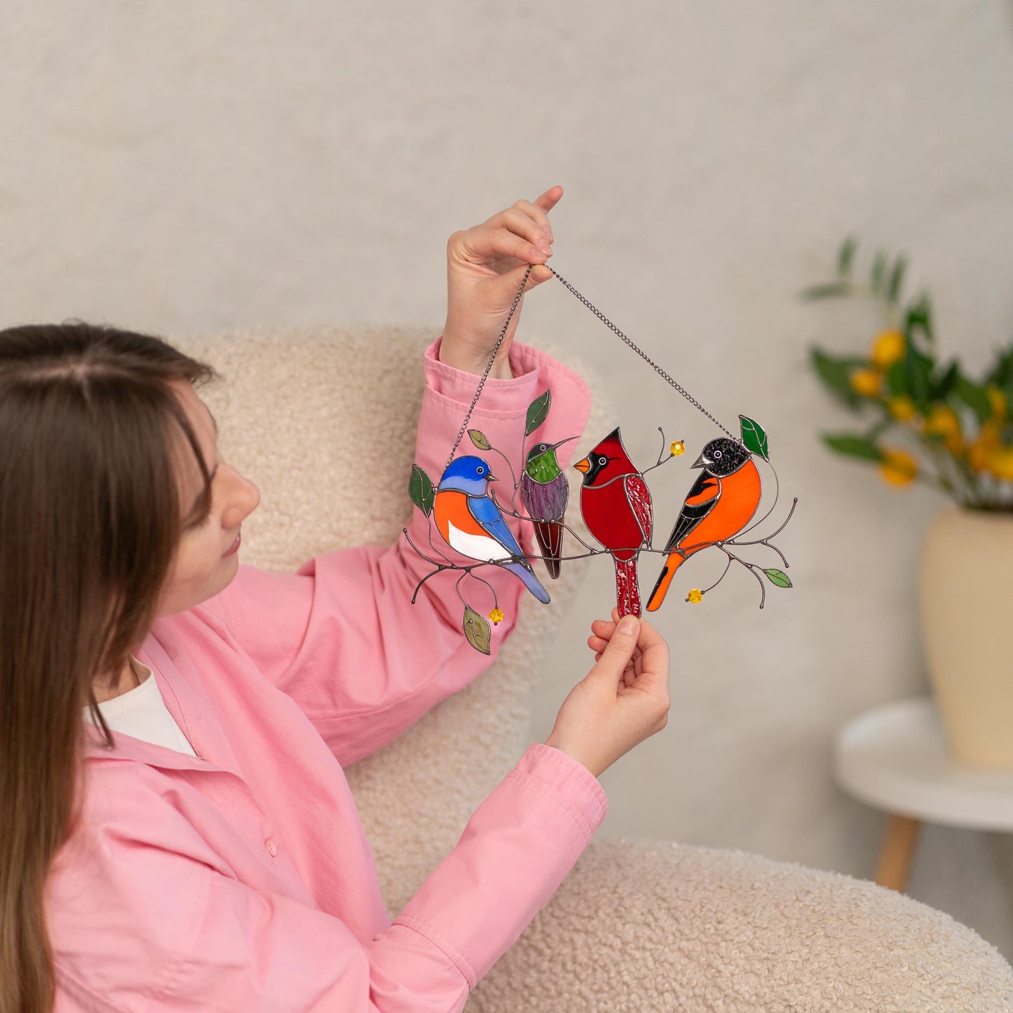 Stained glass birds glass suncatcher Unique gift for mom Spring decor window hangings - Image 5