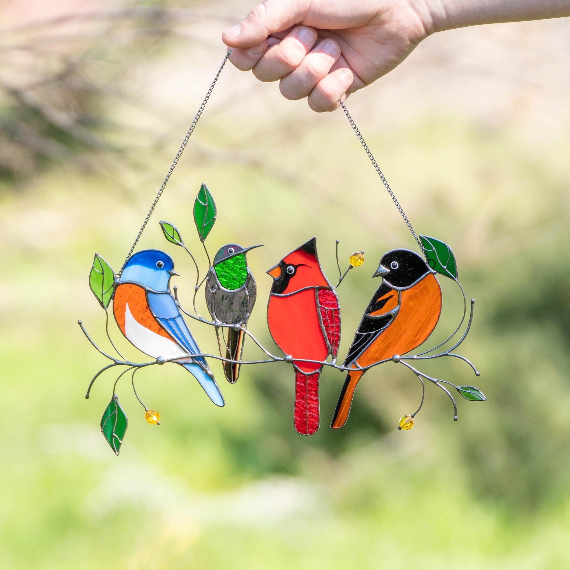 Stained glass birds glass suncatcher Unique gift for mom Spring decor window hangings - Image 13