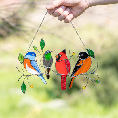 Stained glass birds glass suncatcher Unique gift for mom Spring decor window hangings - Image 13