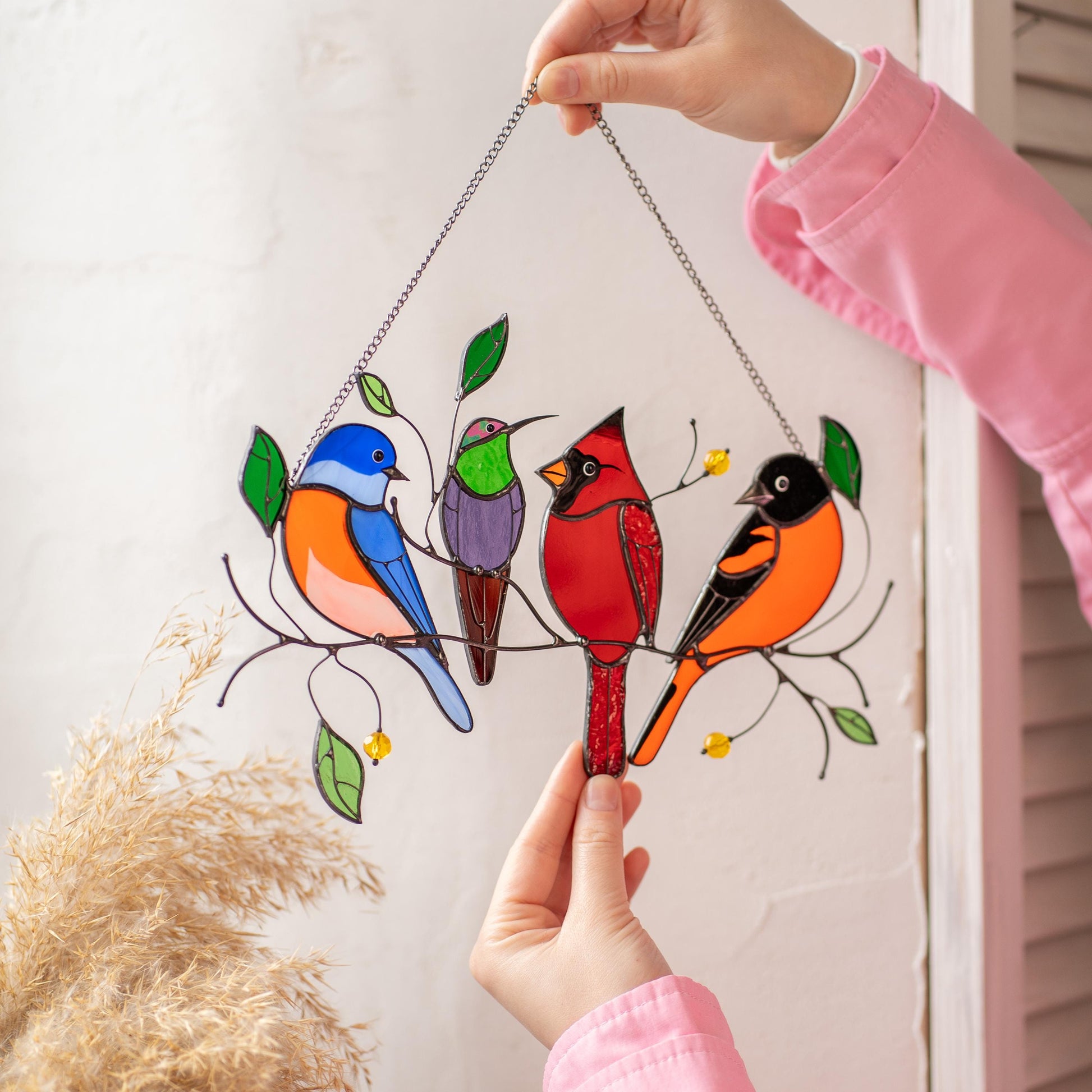 Stained glass birds glass suncatcher Unique gift for mom Spring decor window hangings - Image 11