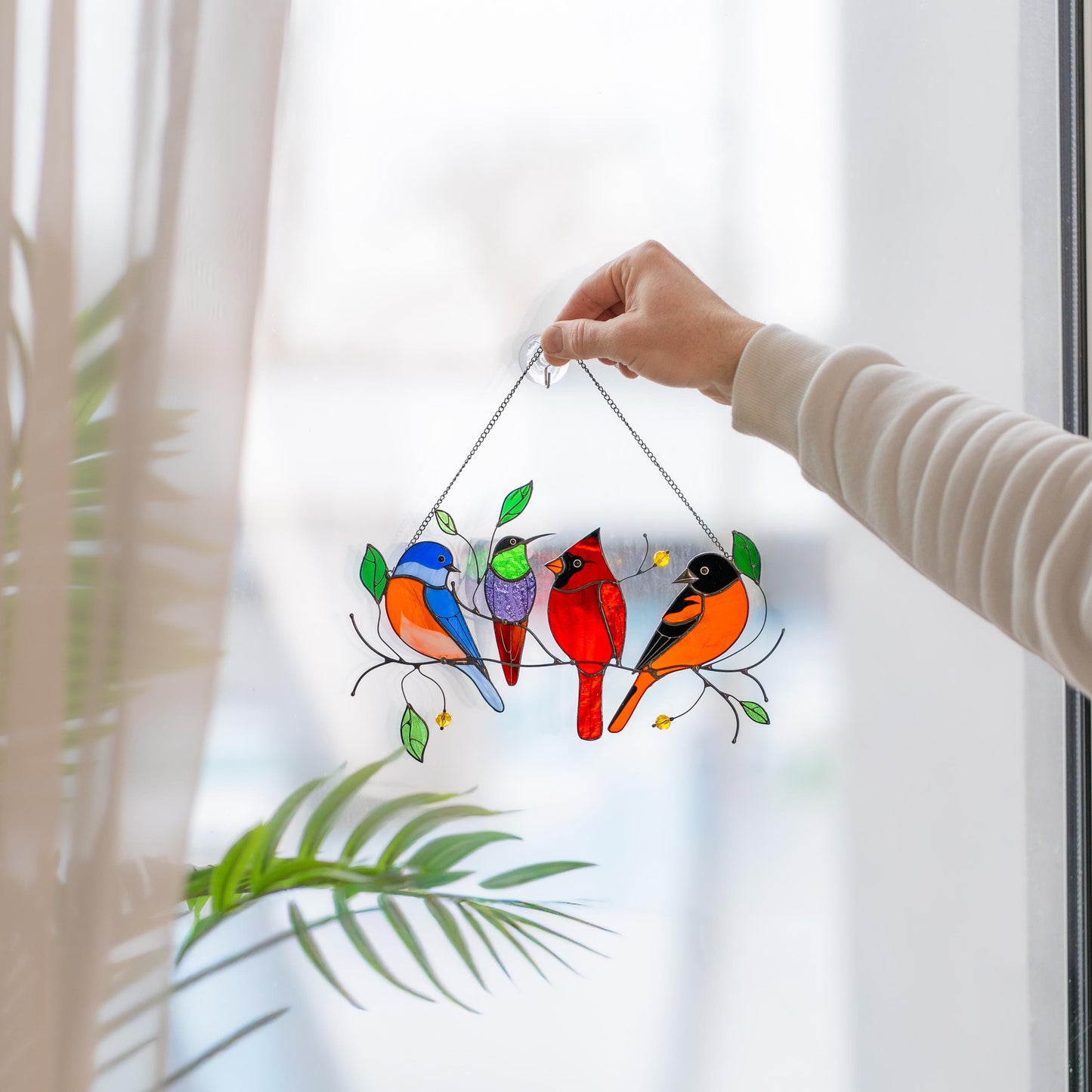 Stained glass birds glass suncatcher Unique gift for mom Spring decor window hangings - Image 9