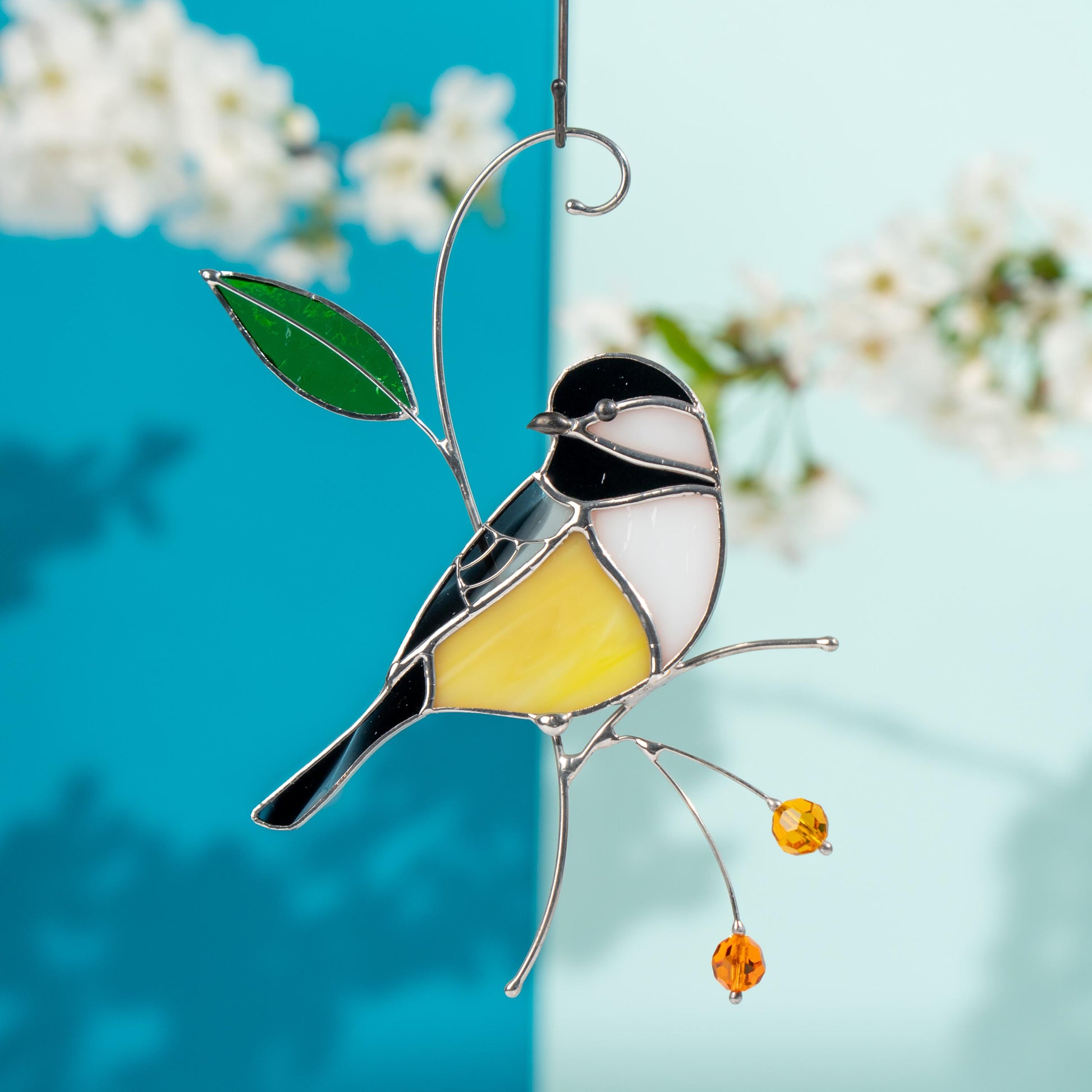 Chickadee stained glass bird suncatcher Unique gift for mom Spring decor window hangings - Image 18