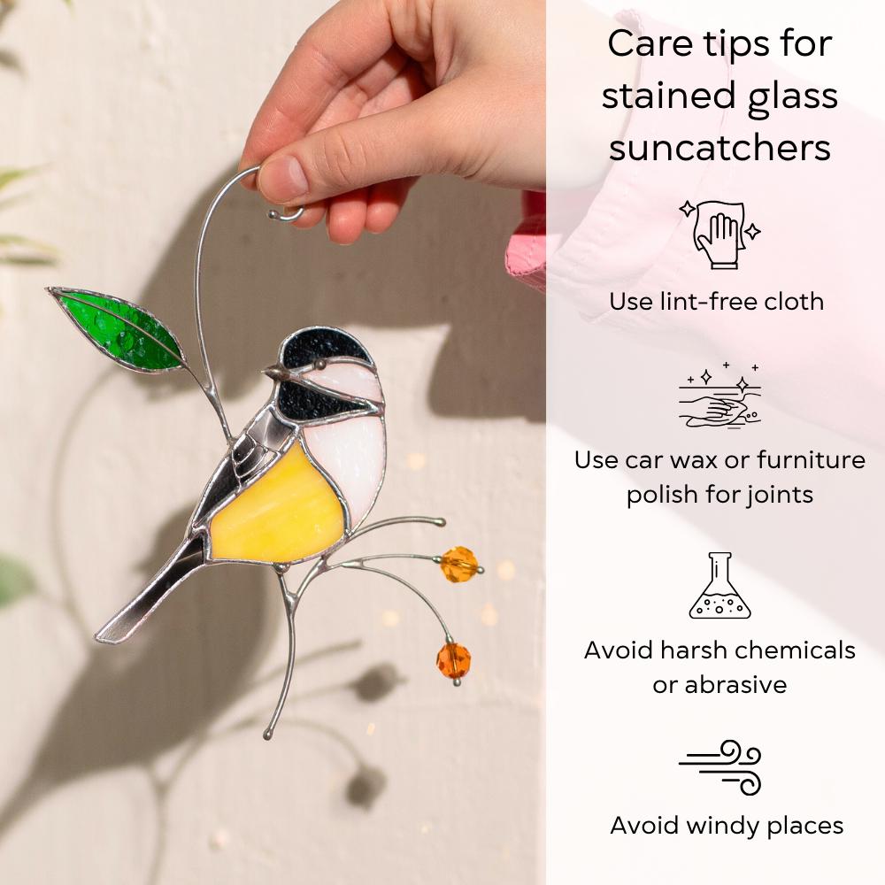 Chickadee stained glass bird suncatcher Unique gift for mom Spring decor window hangings - Image 16