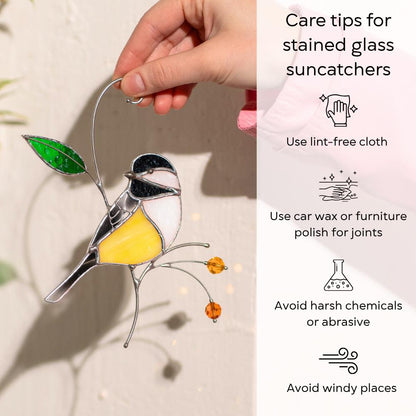 Chickadee stained glass bird suncatcher Unique gift for mom Spring decor window hangings - Image 16