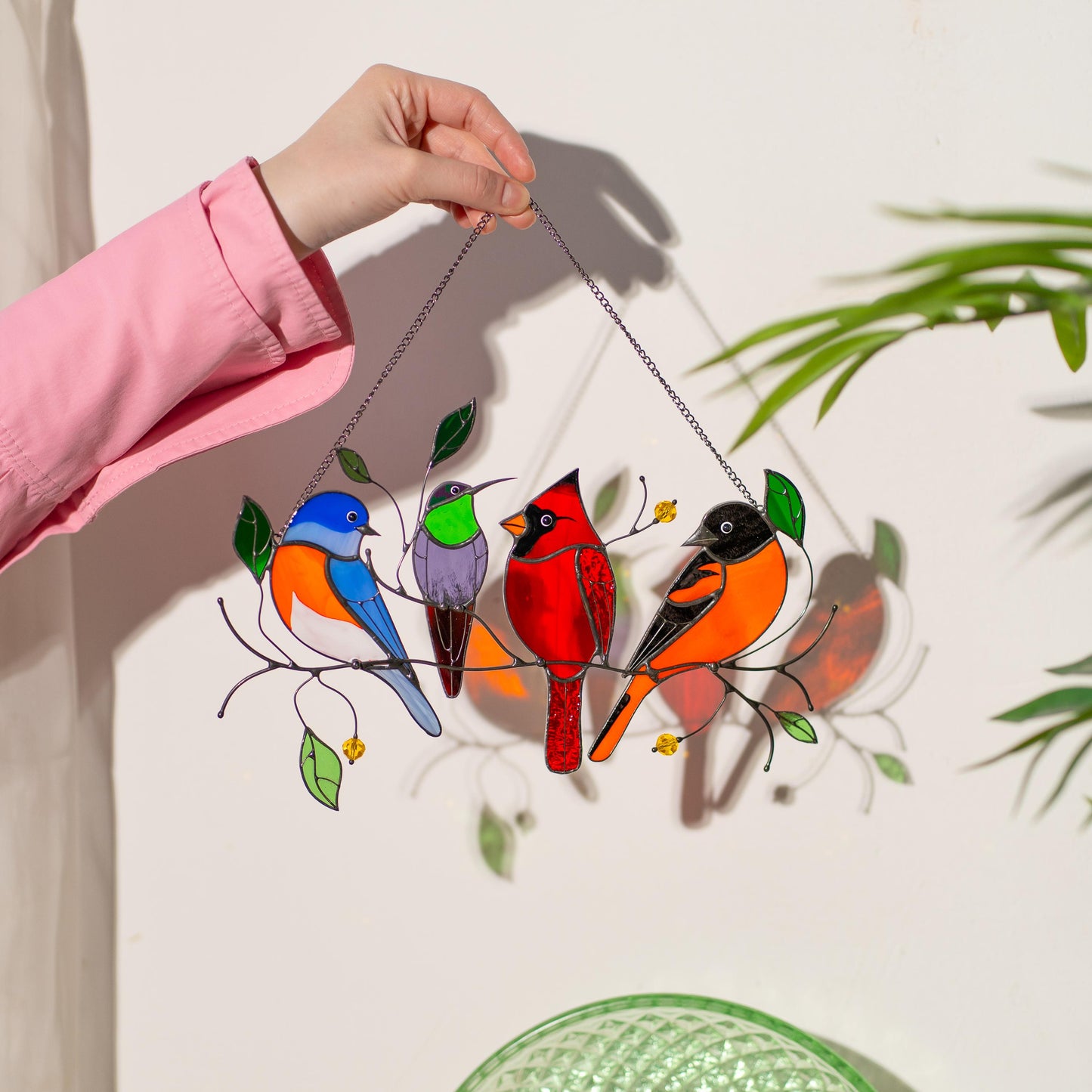 Stained glass birds glass suncatcher Unique gift for mom Spring decor window hangings - Image 1