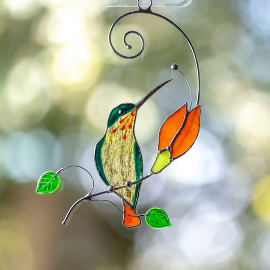 Stained glass bird suncatcher House warming gifts new home Gift for dad Hummingbird stained glass window hangings Fairy garden accessories - Image 1