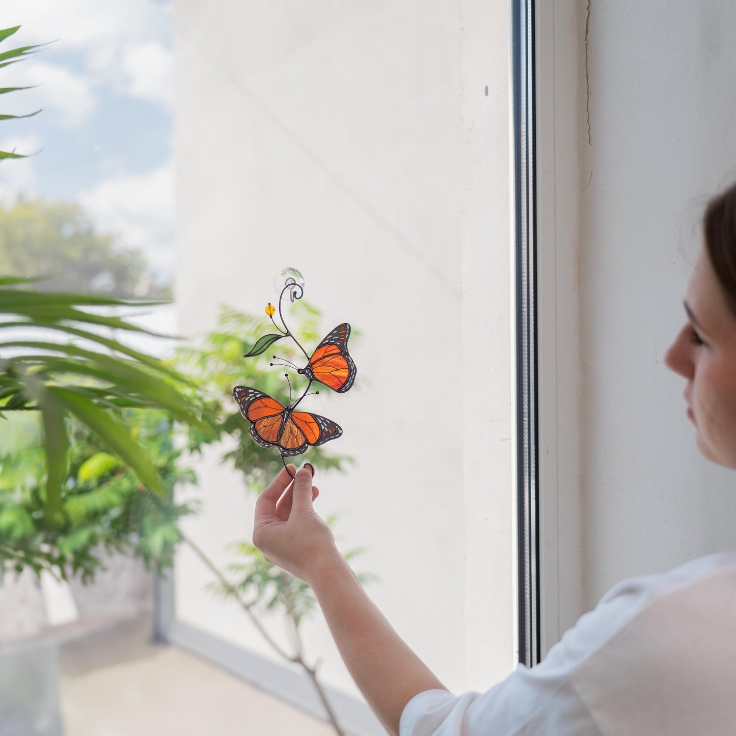 Monarch butterfly stained glass window hangings Gifts for garden lovers - Image 12
