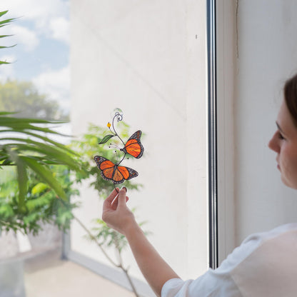 Monarch butterfly stained glass window hangings Gifts for garden lovers - Image 12