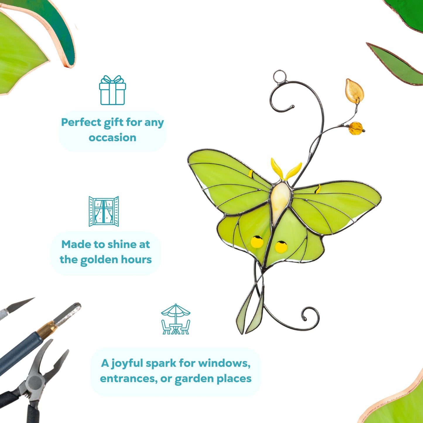 Luna moth stained glass butterfly suncatcher Unique gift for mom Balcony decor - Image 8