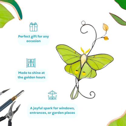 Luna moth stained glass butterfly suncatcher Unique gift for mom Balcony decor - Image 8