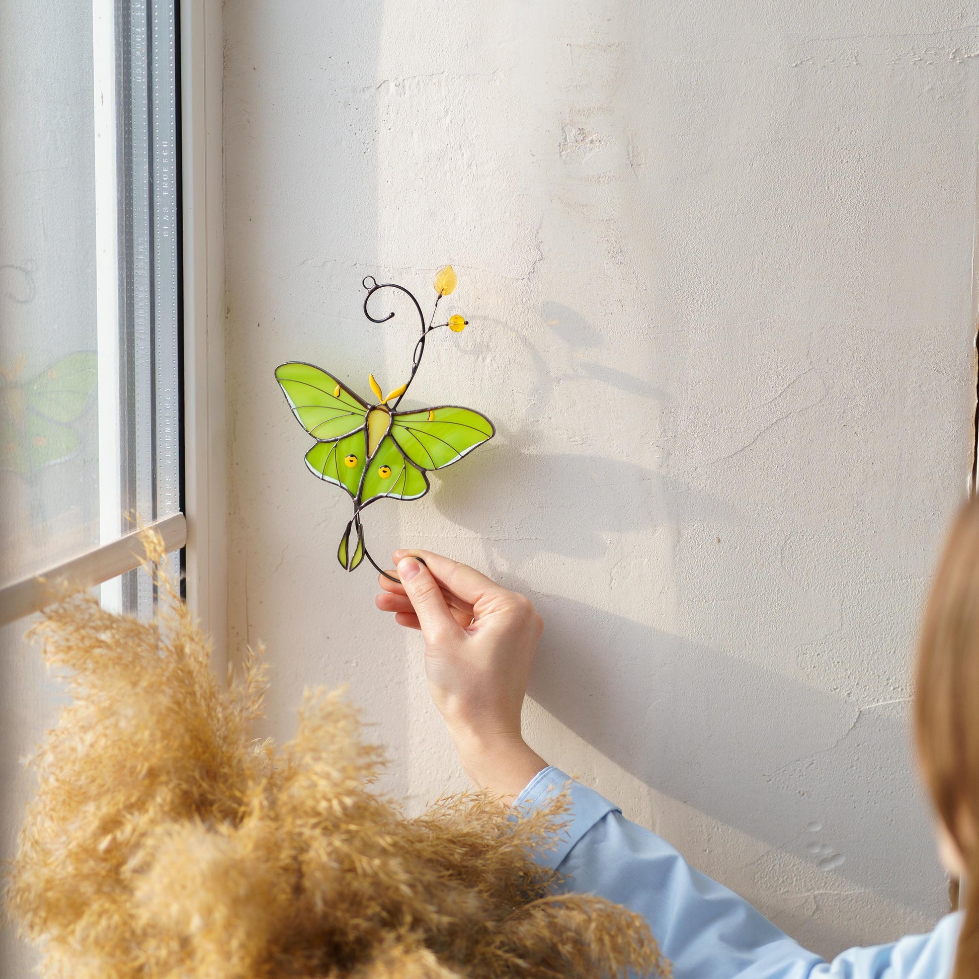 Luna moth stained glass butterfly suncatcher Unique gift for mom Balcony decor - Image 9
