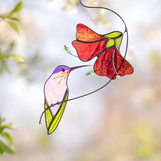 Hummingbird stained glass window hangings Mother in law gifts Bird suncatcher Garden decoration - Image 1