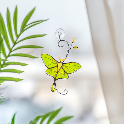 Luna moth stained glass butterfly suncatcher Unique gift for mom Balcony decor - Image 1