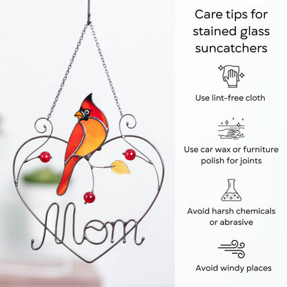 Cardinal stained glass window hangings Personalized unique gift for mom Stained glass bird suncatcher Cardinal memorial gift - Image 14