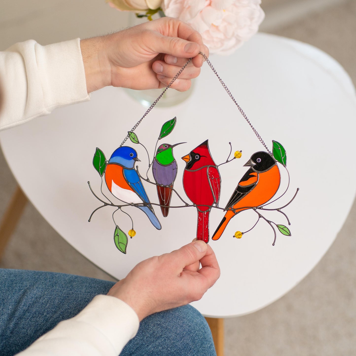 Stained glass birds glass suncatcher Unique gift for mom Spring decor window hangings - Image 15