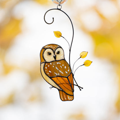 Owl ornament stained glass window hangings Teacher appreciation gift Stained glass bird suncatcher - Image 1