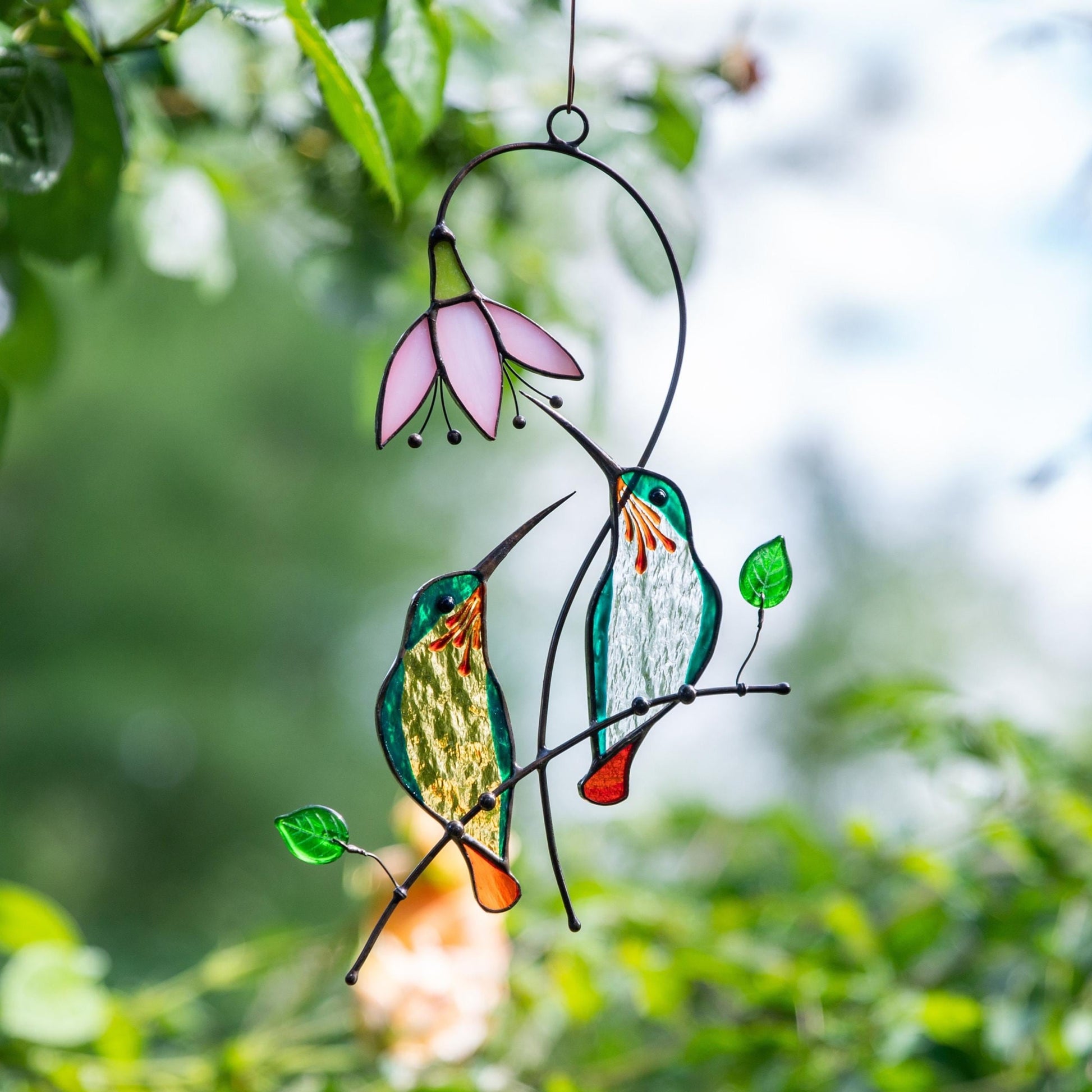 Hummingbird stained glass bird suncatcher Unique gift for mom Custom stained glass window hangings Hummingbird suncatcher - Image 1