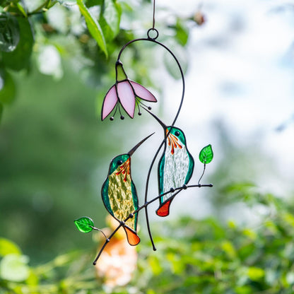 Hummingbird stained glass bird suncatcher Unique gift for mom Custom stained glass window hangings Hummingbird suncatcher - Image 1