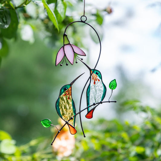Hummingbird stained glass bird suncatcher Unique gift for mom Custom stained glass window hangings Hummingbird suncatcher - Image 1