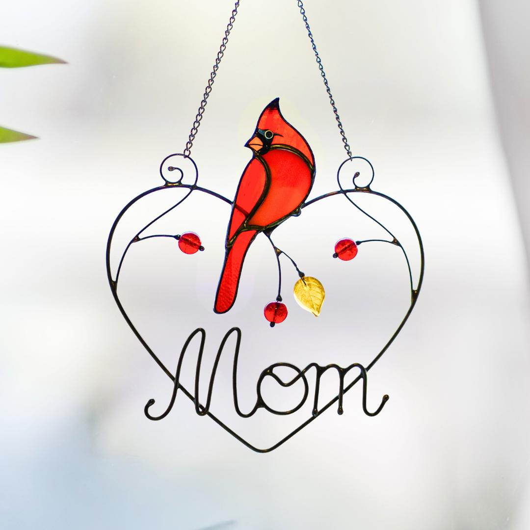 Cardinal stained glass window hangings Personalized unique gift for mom Stained glass bird suncatcher Cardinal memorial gift - Image 1