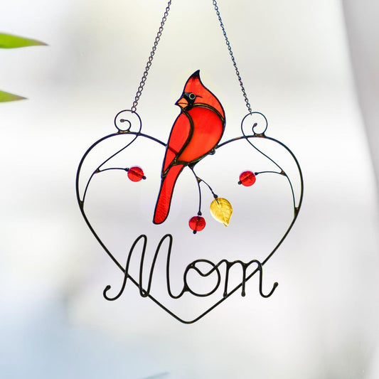 Cardinal stained glass window hangings Personalized unique gift for mom Stained glass bird suncatcher Cardinal memorial gift - Image 1